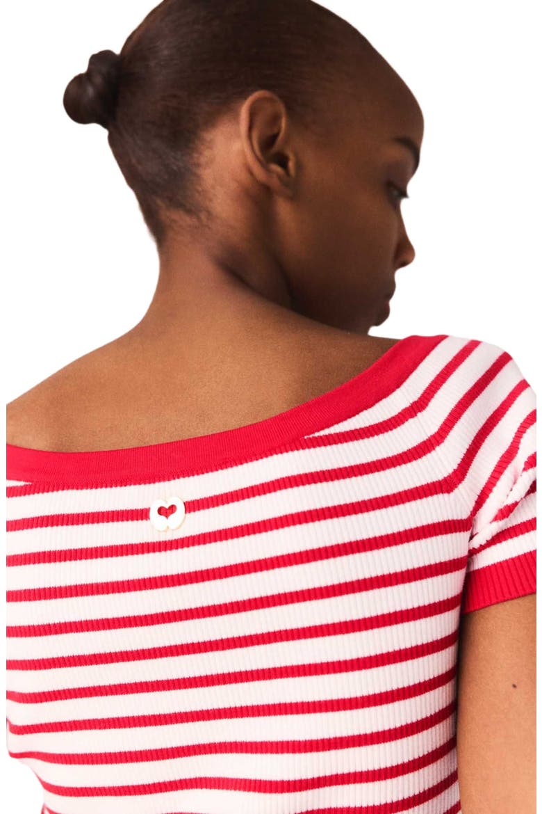Striped knit top with boat neck, Alternate, color, Red