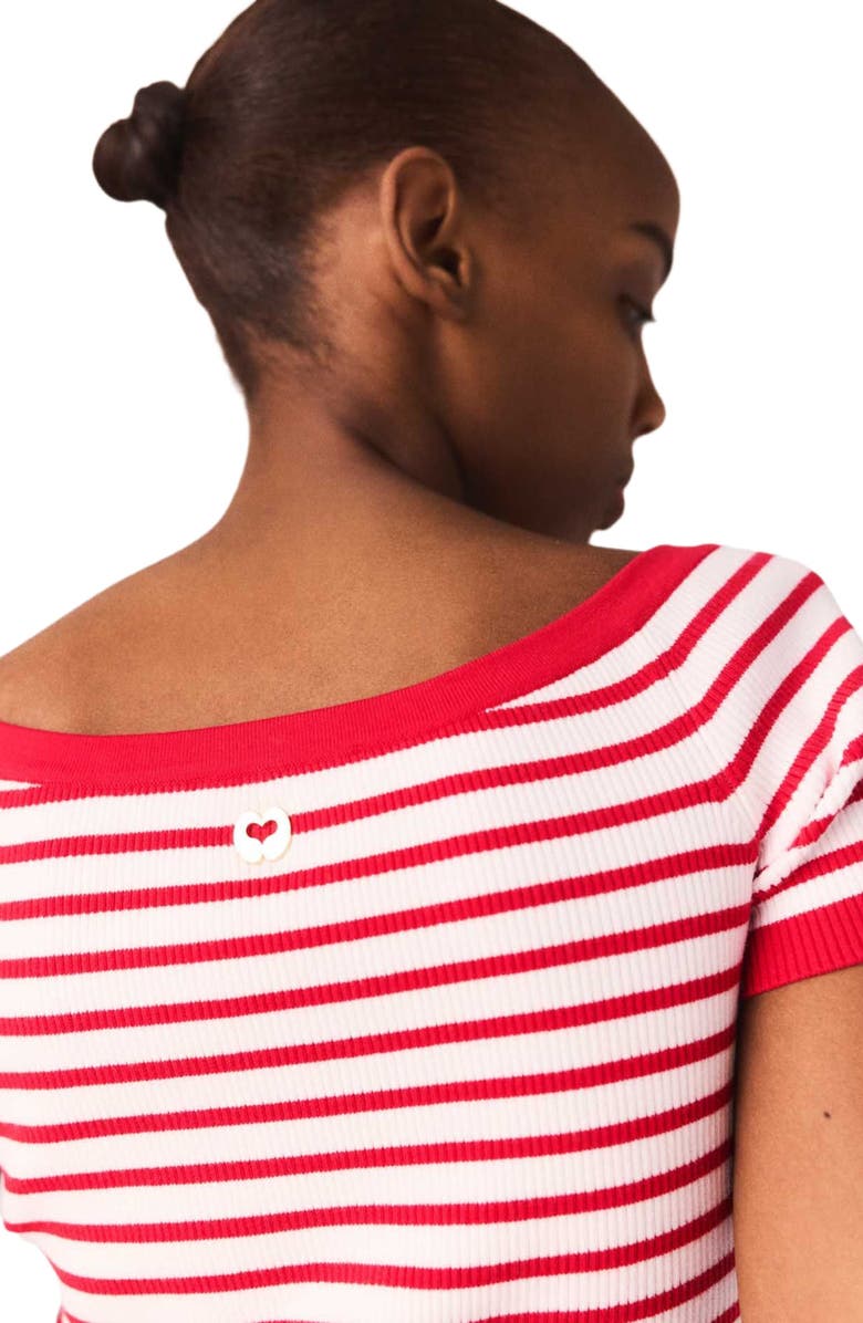maje Striped knit top with boat neck, Alternate, color, Red
