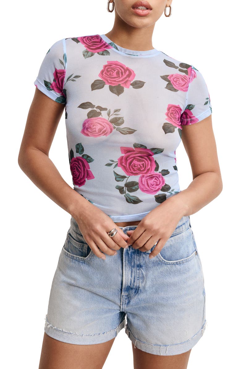 Good American MESH BABY TEE, Main, color, 