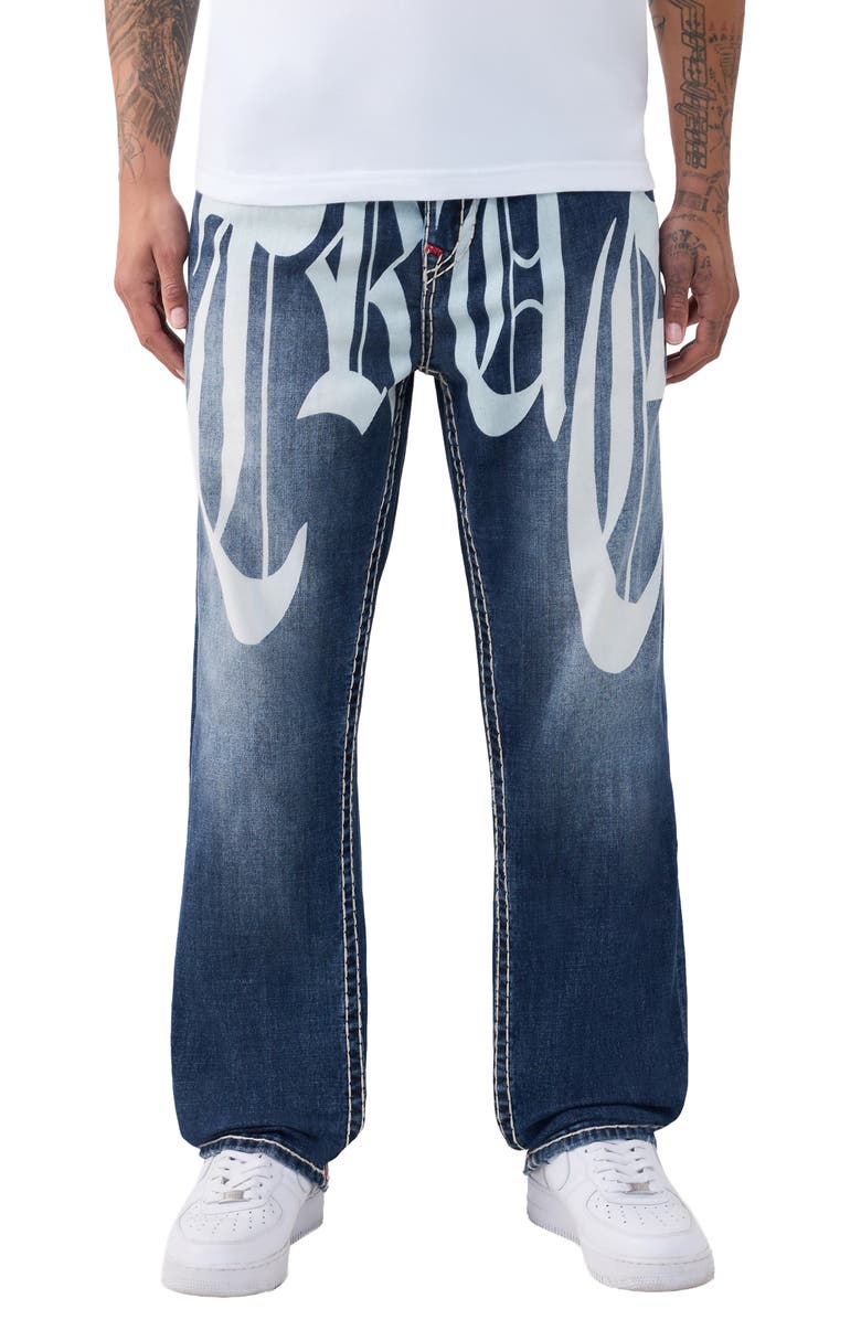 True Religion Bobby Super T Logo Baggy Jeans, Main, color, Nocturne Drive Dark Wash