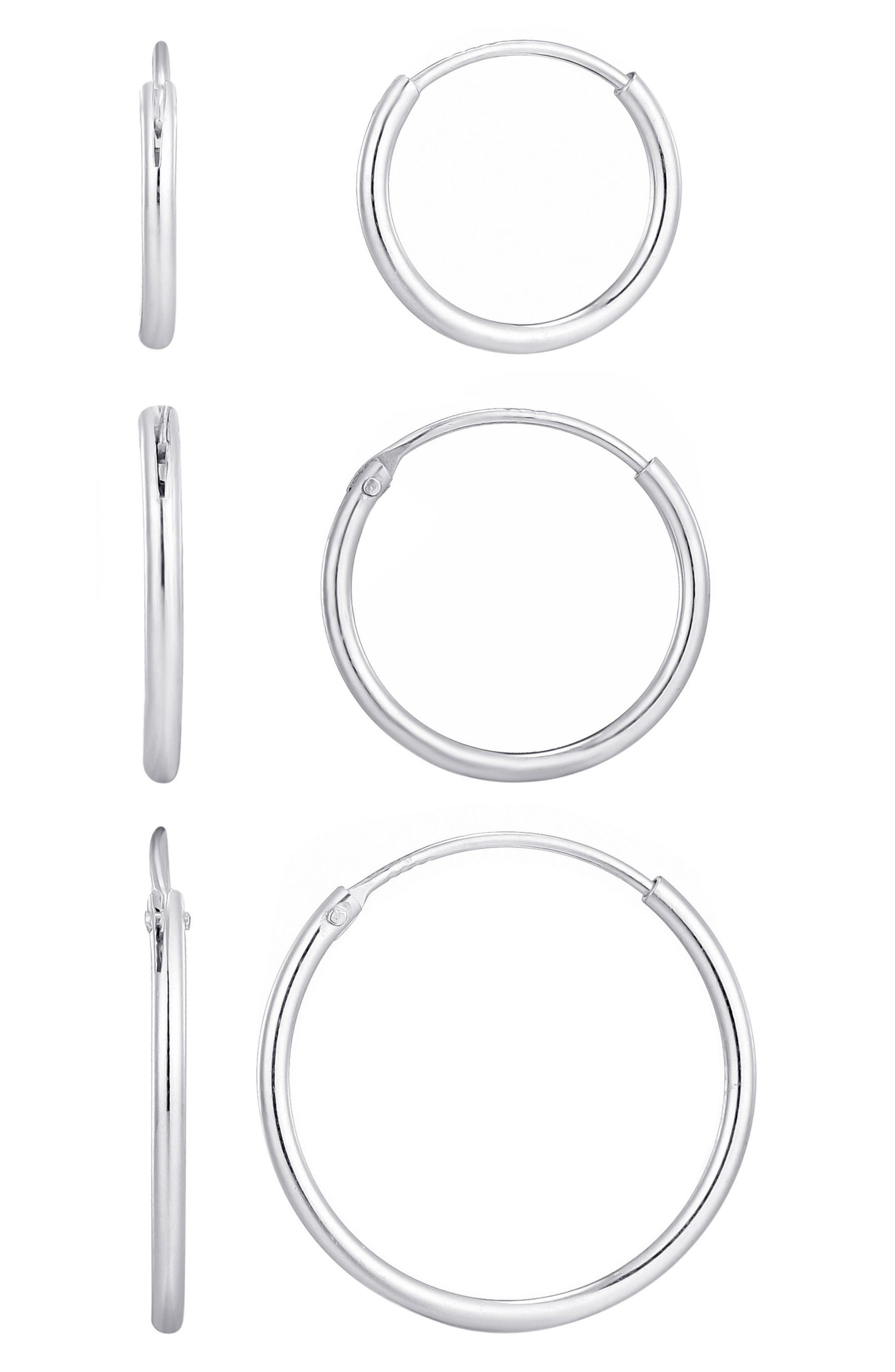 ADORNIA FINE Set of 3 925 Sterling Silver Hoop Earrings