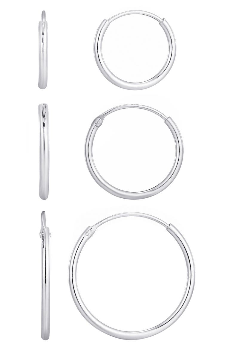 Set of 3 925 Sterling Silver Hoop Earrings, Main, color, SILVER