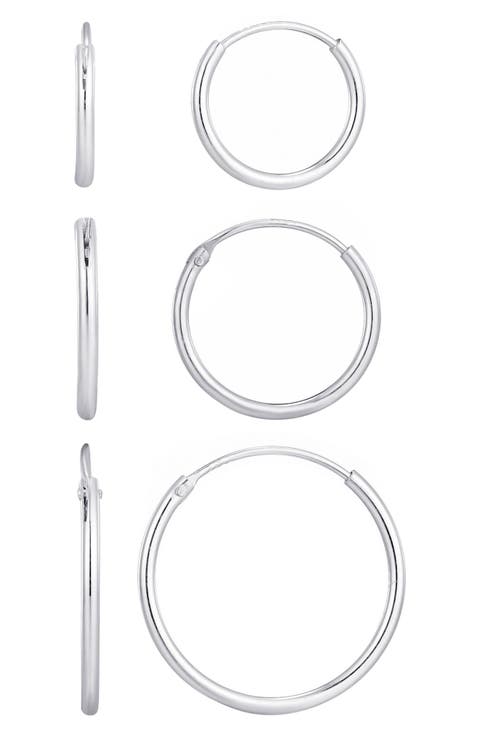 Set of 3 925 Sterling Silver Hoop Earrings