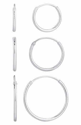 ADORNIA FINE Set of 3 925 Sterling Silver Hoop Earrings