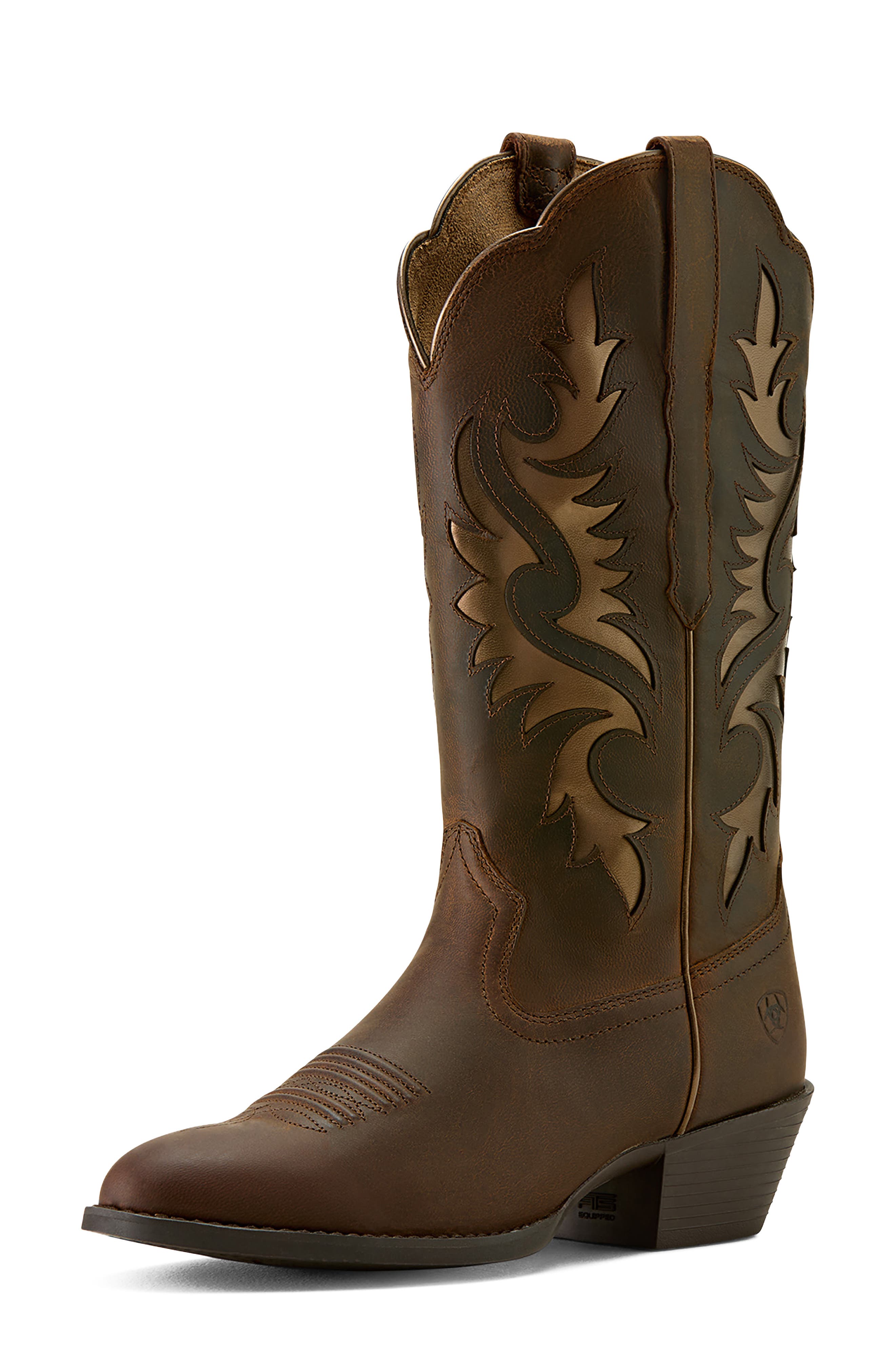 Heritage Retro Leather Western Boot, Alternate, color, BROWN