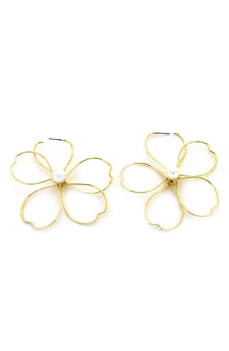 Panacea Imitation Pearl Center Wire Flower Earrings, Main, color, 
