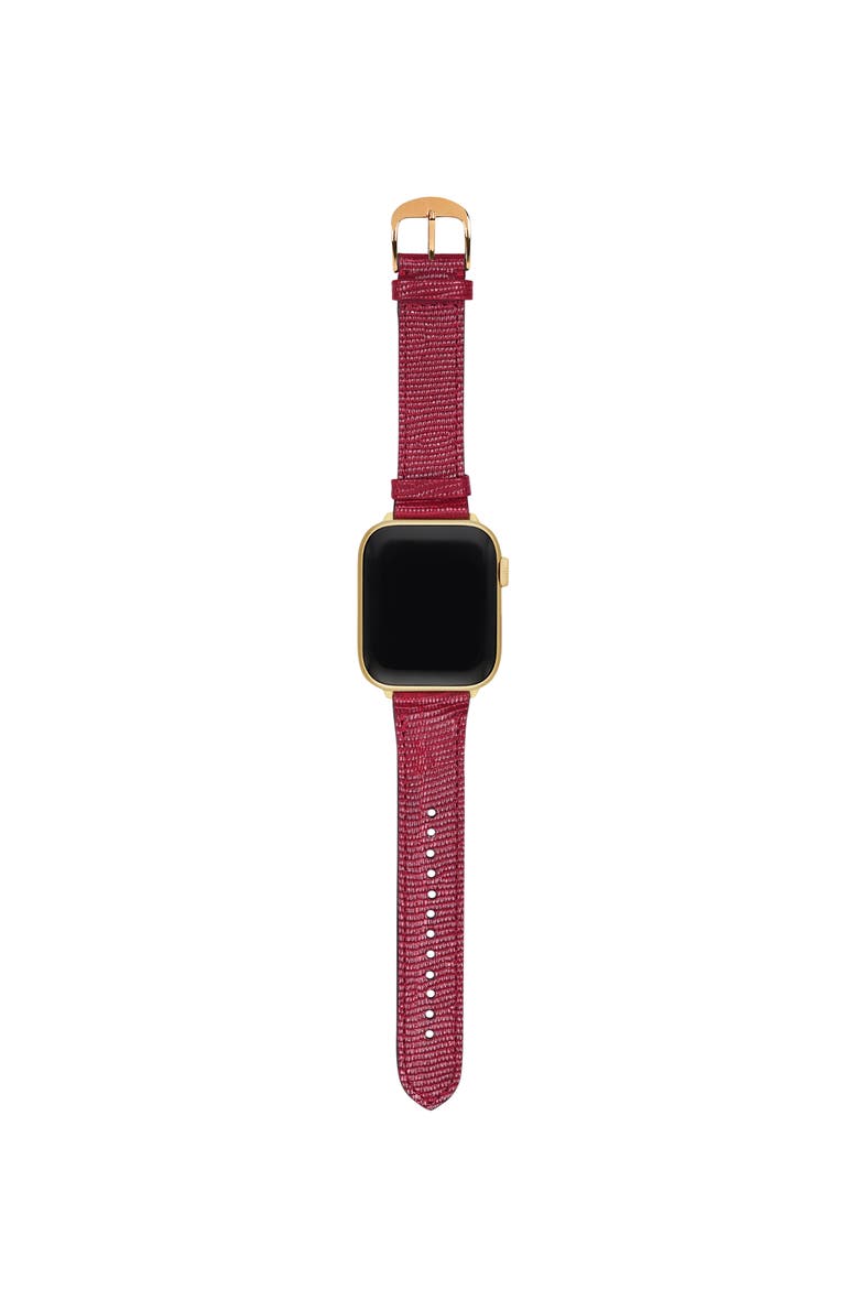 Upcycled Leather Apple Watch Band, Alternate, color, Red/Gold- 42/44/45/49mm