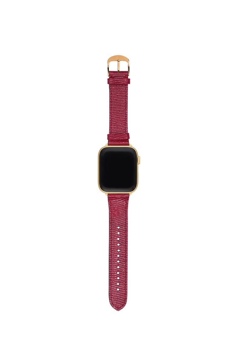 HYER GOODS Upcycled Leather Apple Watch Band, Alternate, color, Red/Gold- 42/44/45/49Mm