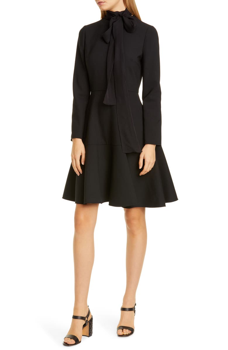 Valentino Tie Neck Long Sleeve Fit & Flare Dress, Main, color,
