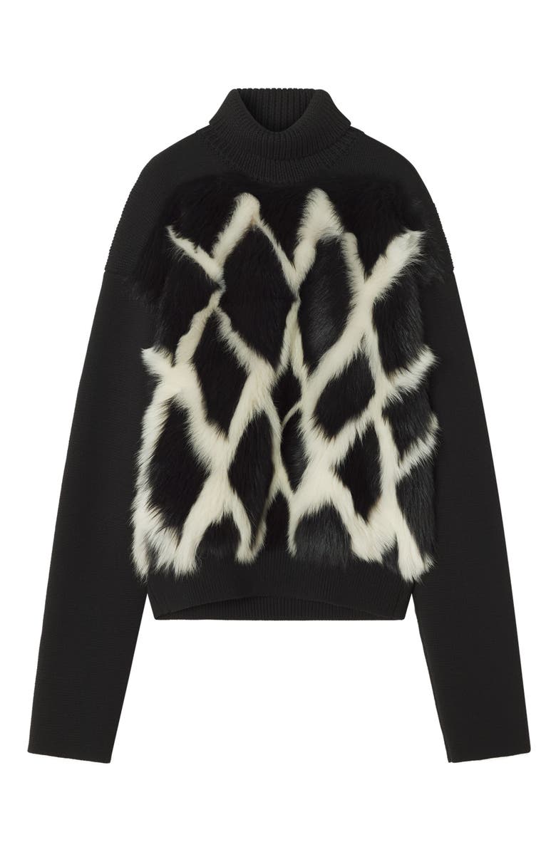 Lanvin Wool And Leather Intarsia Turtleneck Sweater, Main, color, Black