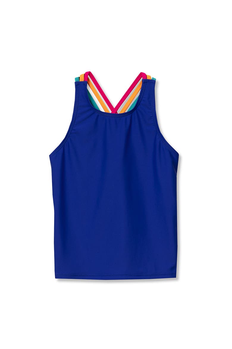 Girls Chlorine Resistant Strappy X-Back Tankini Top, Main, color, Dazzling Blue
