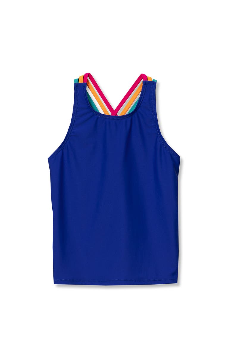 Lands' End Girls Chlorine Resistant Strappy X-Back Tankini Top, Main, color, Dazzling Blue