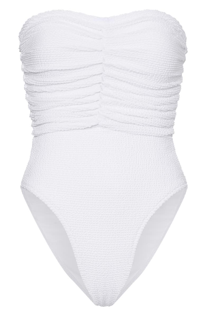 Milly Textured Ruched One-Piece Swimsuit, Alternate, color, White