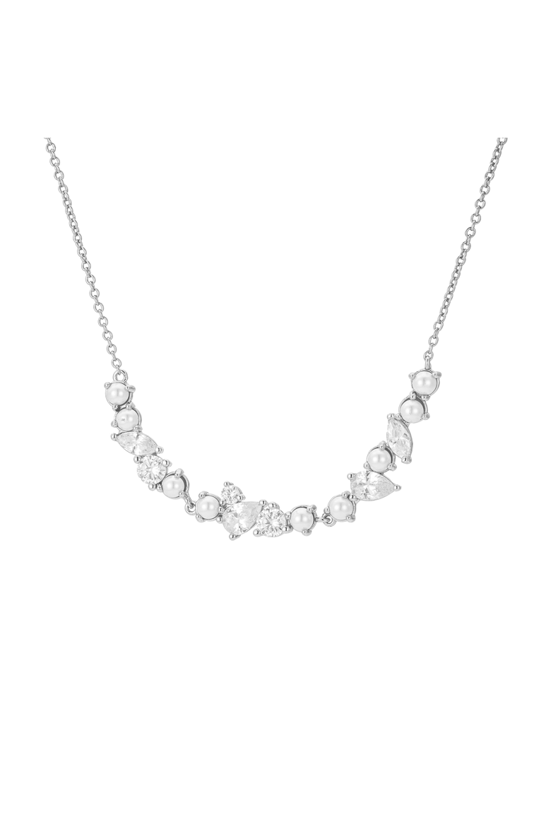Cleo Pearl and Crystal Necklace, Main, color, Metallic Silver