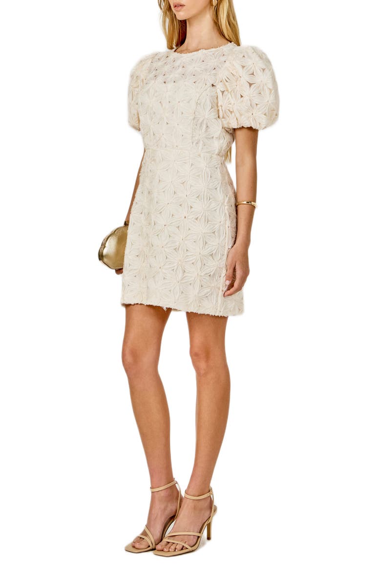 Texture Puff Sleeve Minidress, Alternate, color, CREAM