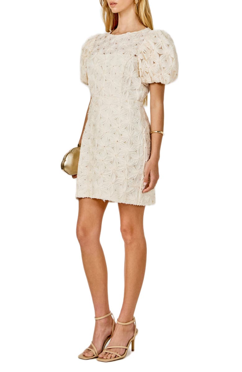 Endless Rose Texture Puff Sleeve Minidress, Alternate, color, Cream