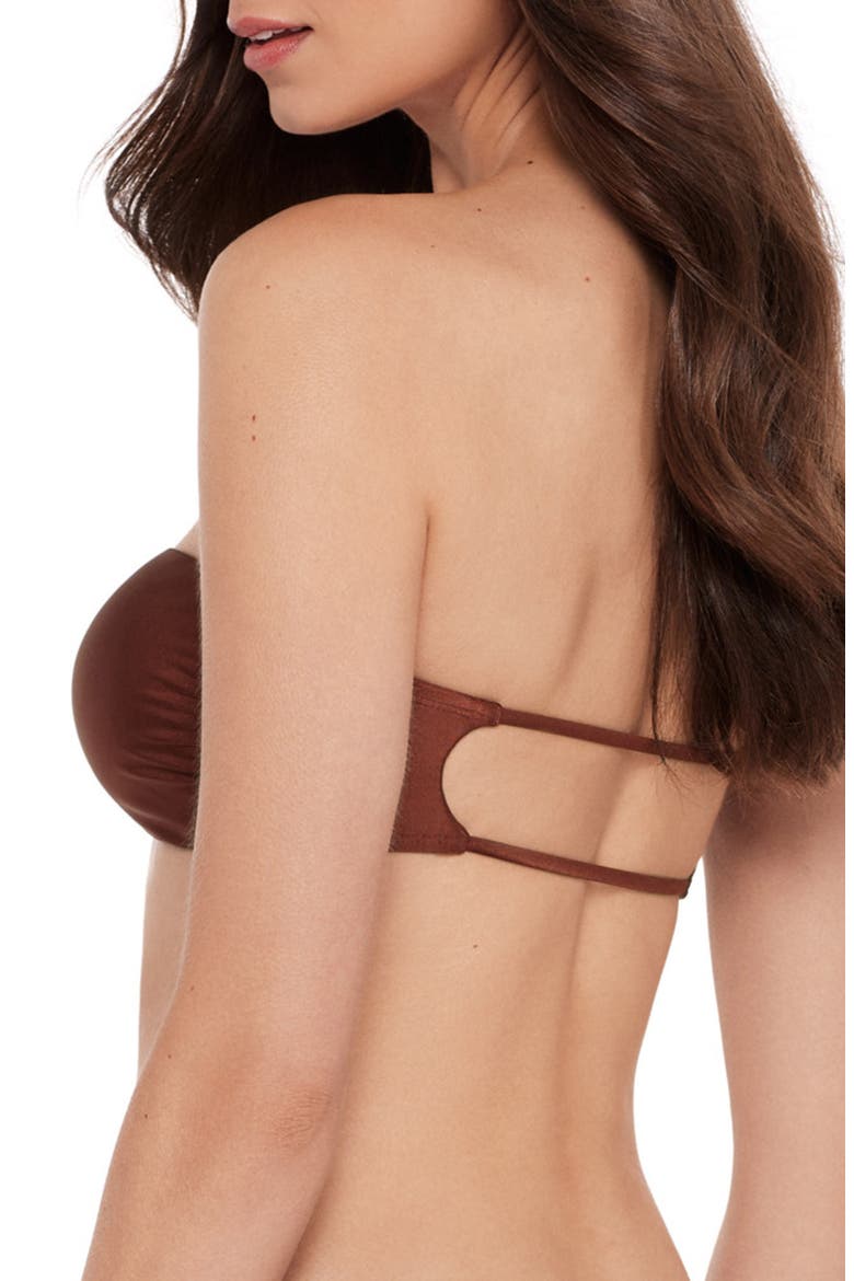 Beaded Cutout Strapless Bikini Top, Alternate, color, OAK BROWN