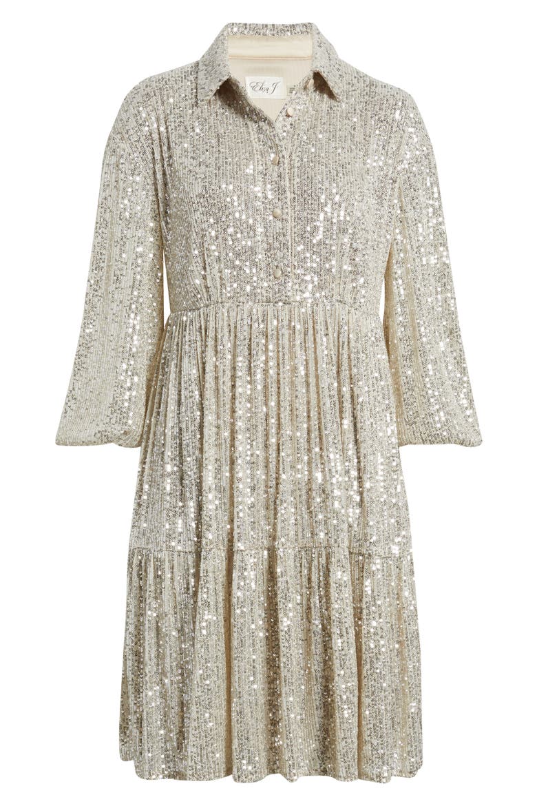 Sequin Stripe Shirtdress, Alternate, color, SILVER