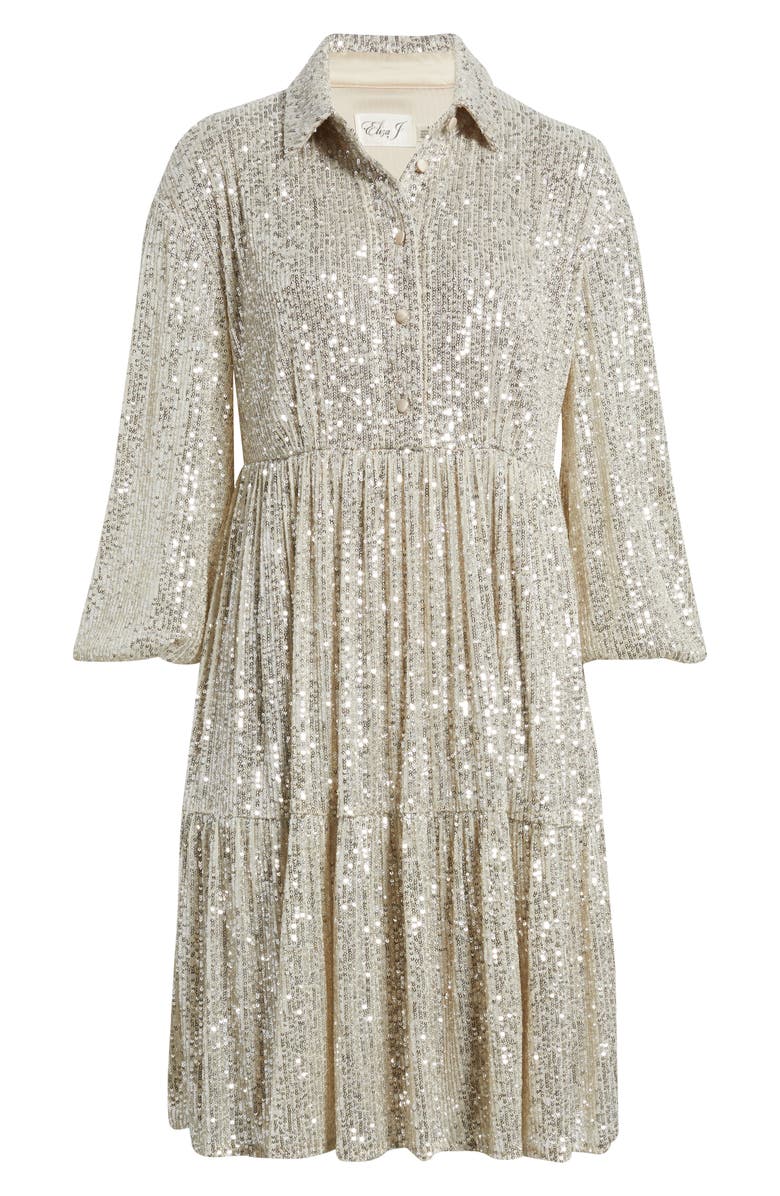Eliza J Sequin Stripe Shirtdress, Alternate, color, Silver