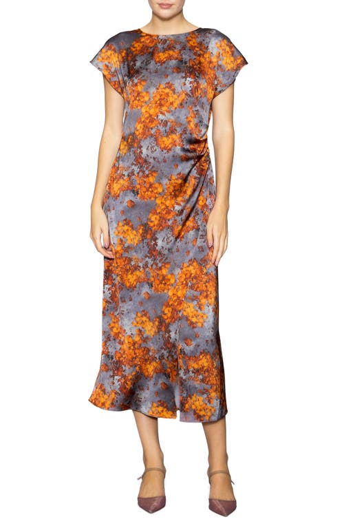 Melloday Floral Print Cap Sleeve Dress In Orange