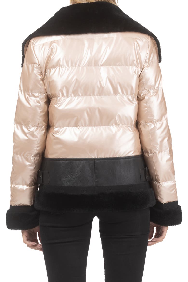 Quilted Jacket with Genuine Shearling Trim, Alternate, color, ROSE GOLD/BLACK