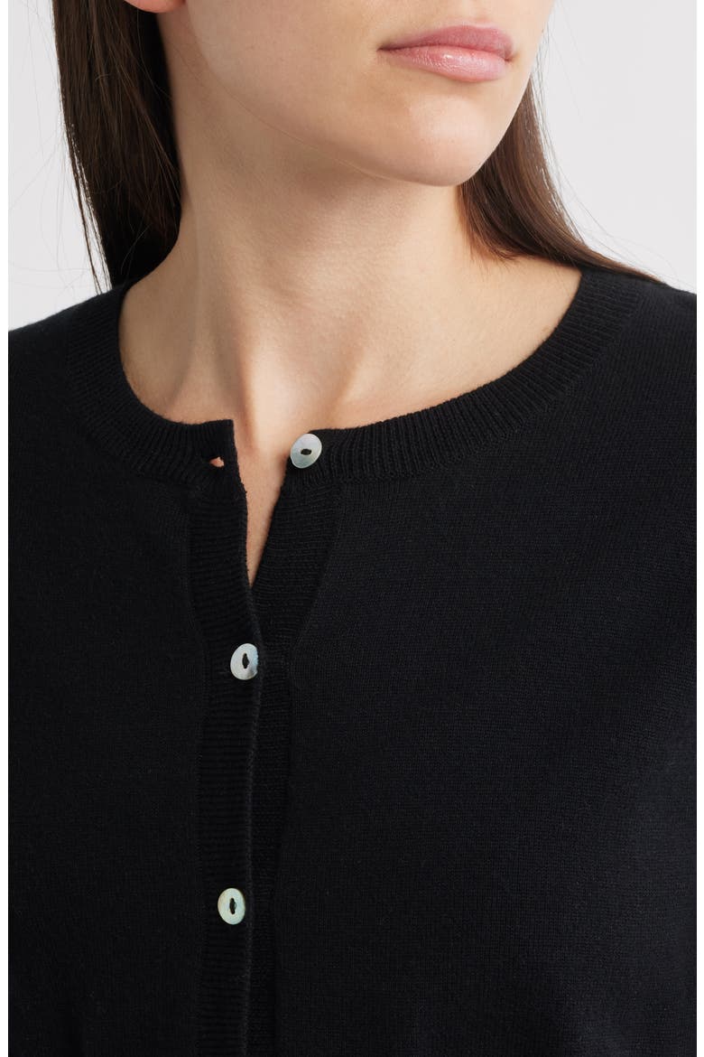 Aisley Short Sleeve Cotton & Cashmere Cardigan, Alternate, color, BLACK
