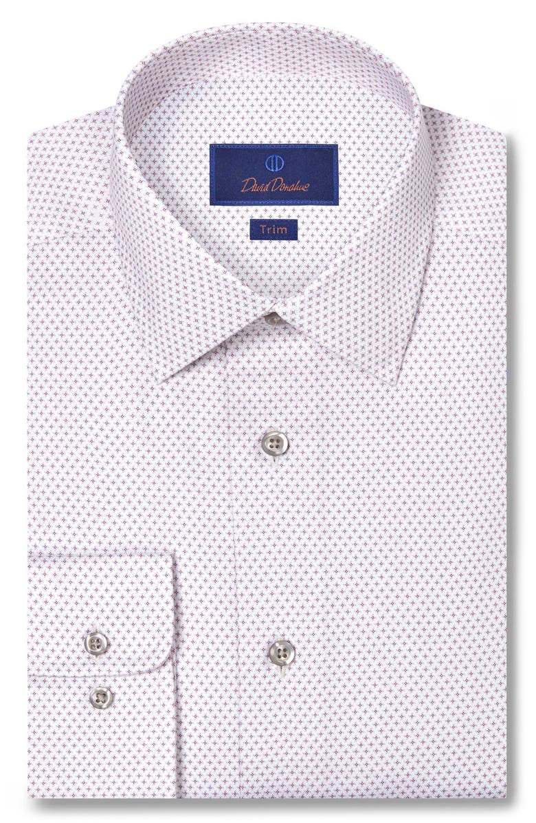 David Donahue Trim Fit Micro Geometric Cotton Dress Shirt, Main, color, Merlot/ Multi