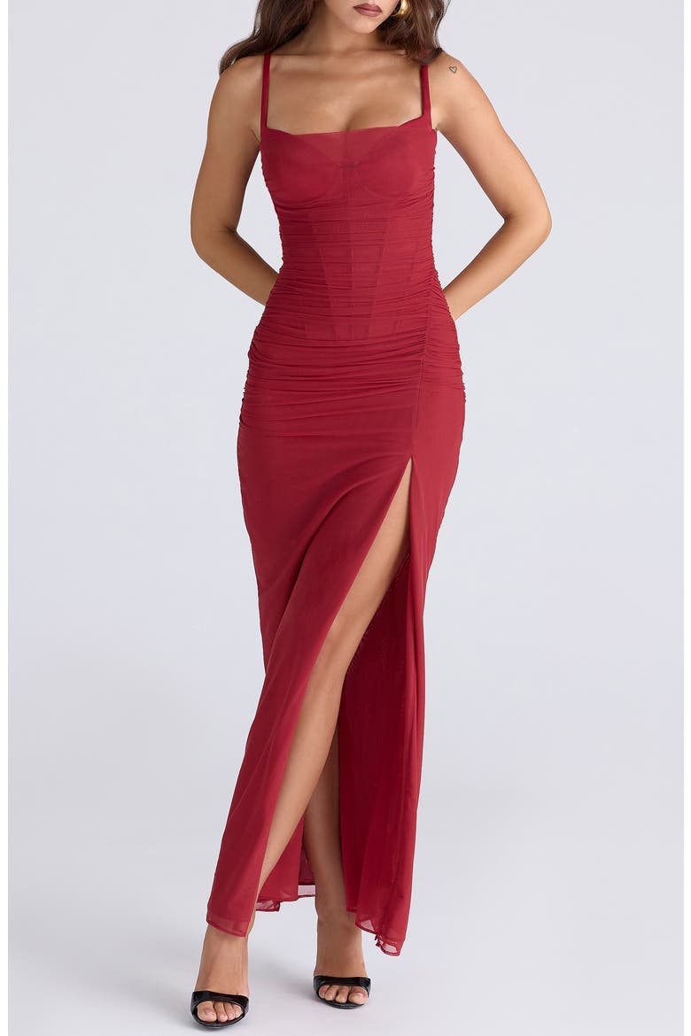 Lini Sleeveless Mesh Gown, Alternate, color, RED