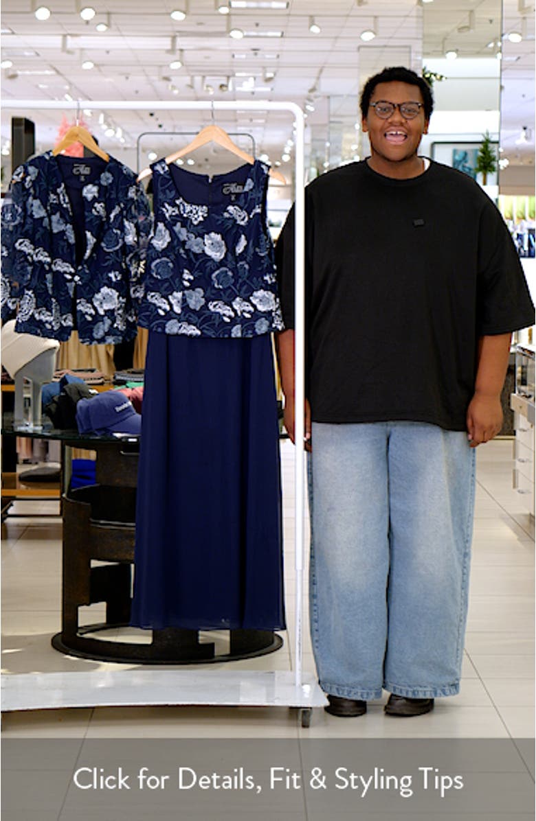 Floral Embroidered Mock Two-Piece Gown with Jacket, sales video thumbnail