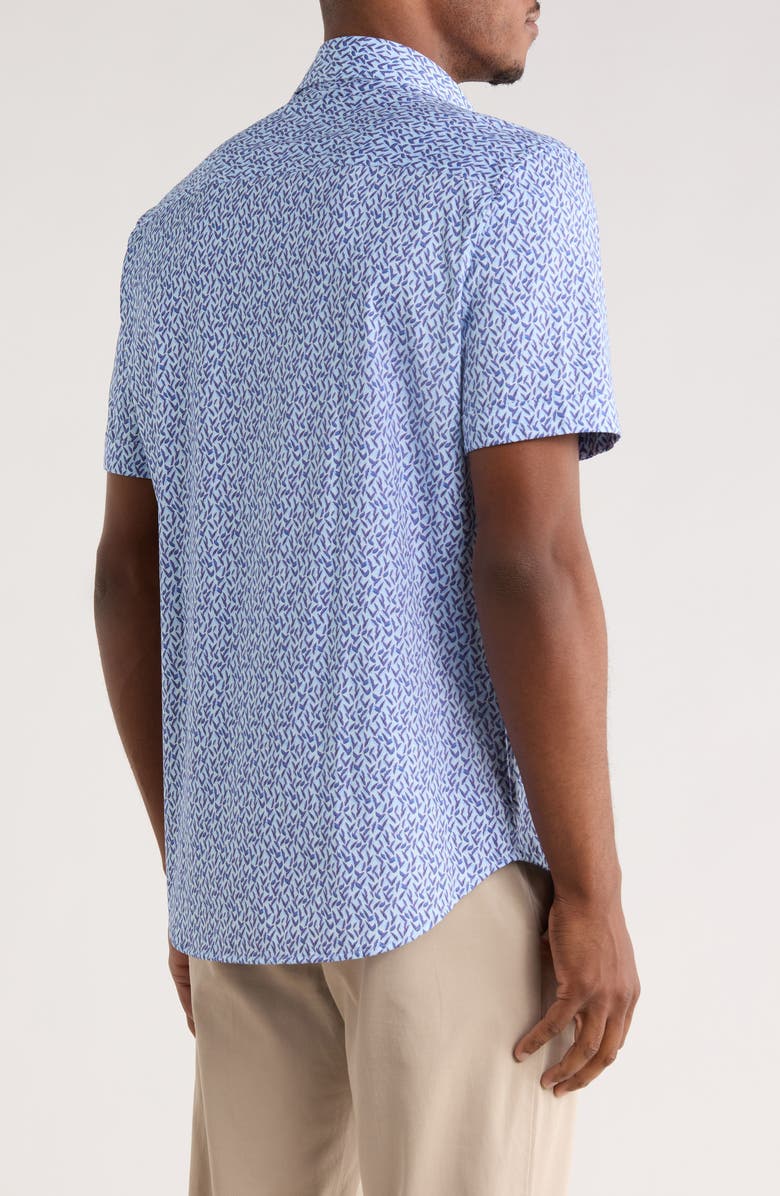 Bugatchi Geometric Short Sleeve Woven Button-Up Shirt, Alternate, color, Classic Blue