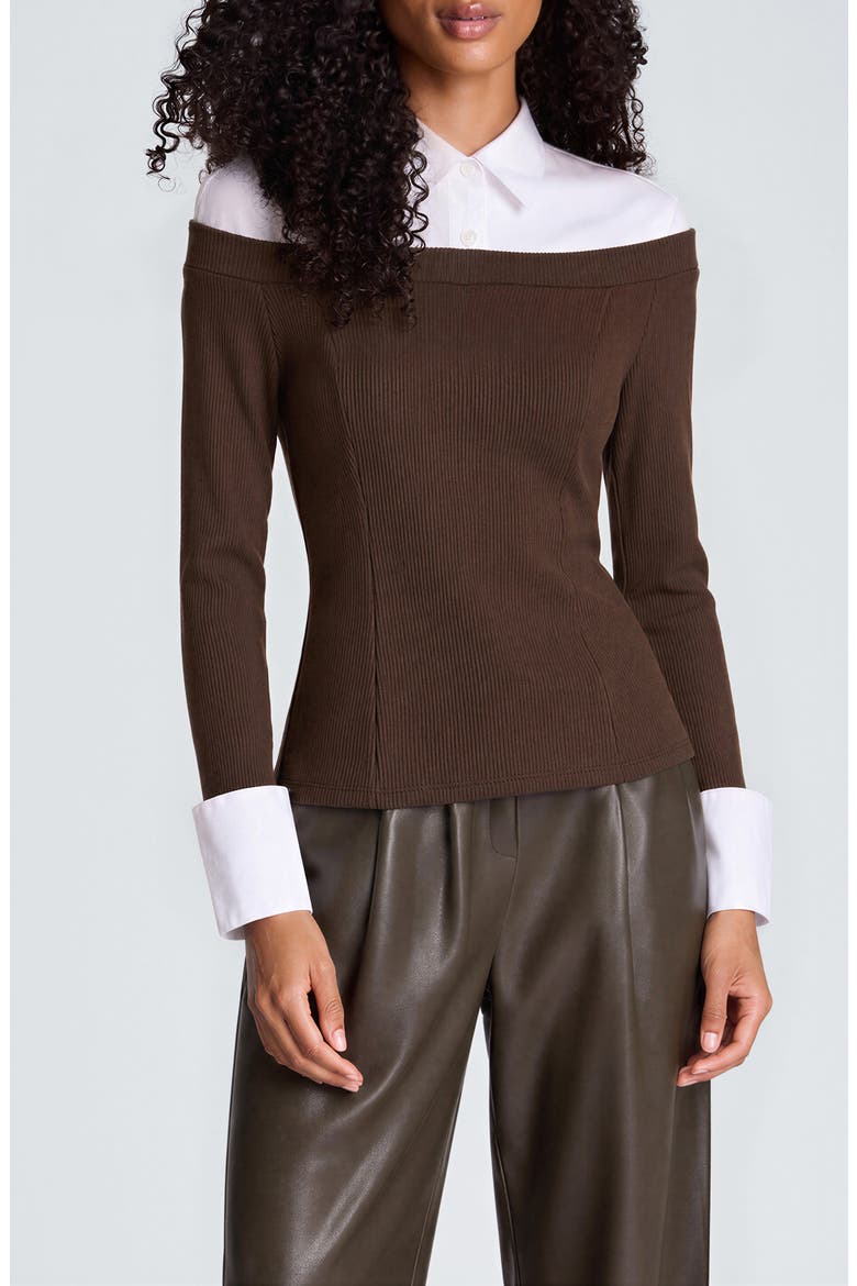 Combo Off the Shoulder Top, Main, color, JAVA BROWN/ PURE WHITE