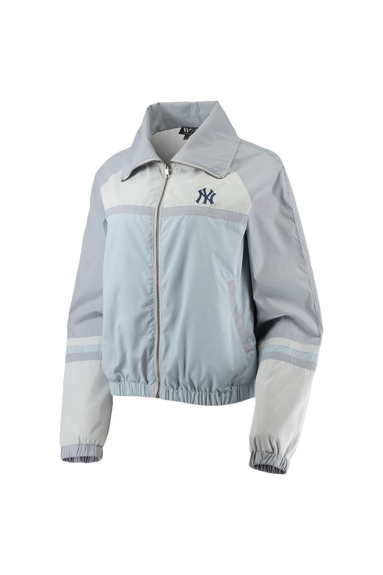 Women's The Wild Collective Navy New York Yankees Colorblock Track Raglan Full-Zip Jacket, Alternate, color, Light Blue