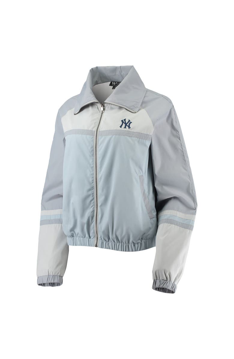 THE WILD COLLECTIVE Women's The Wild Collective Navy New York Yankees Colorblock Track Raglan Full-Zip Jacket, Alternate, color, Light Blue
