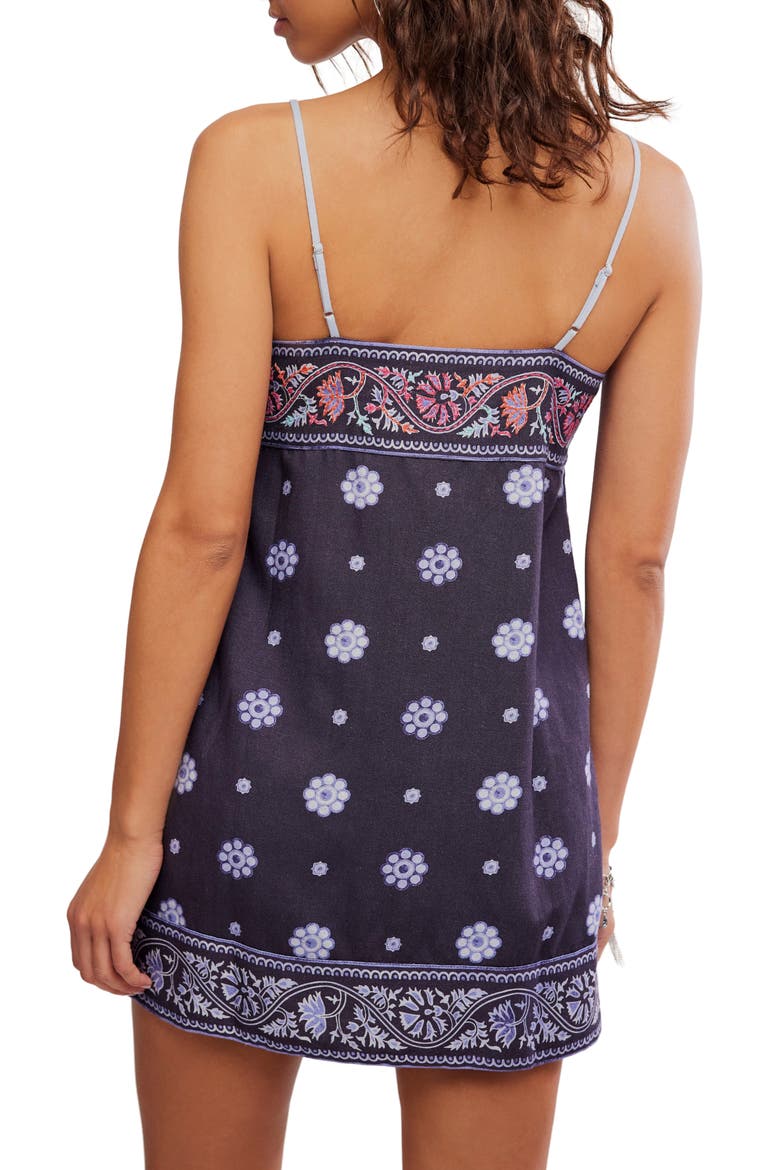 Bali Embroidery Border Floral Minidress, Alternate, color, INDIGO COMBO