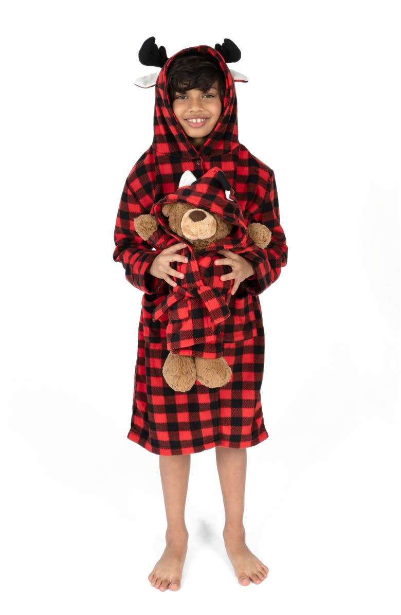 Leveret Girls Fleece Hooded Robe with Matching Doll Robe, Alternate, color, Moose
