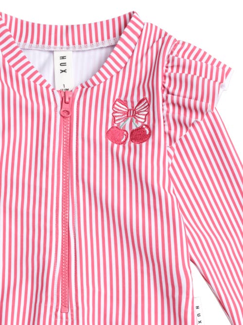 Huxbaby Frill Swimsuit Cherry Pie Stripe In Pink
