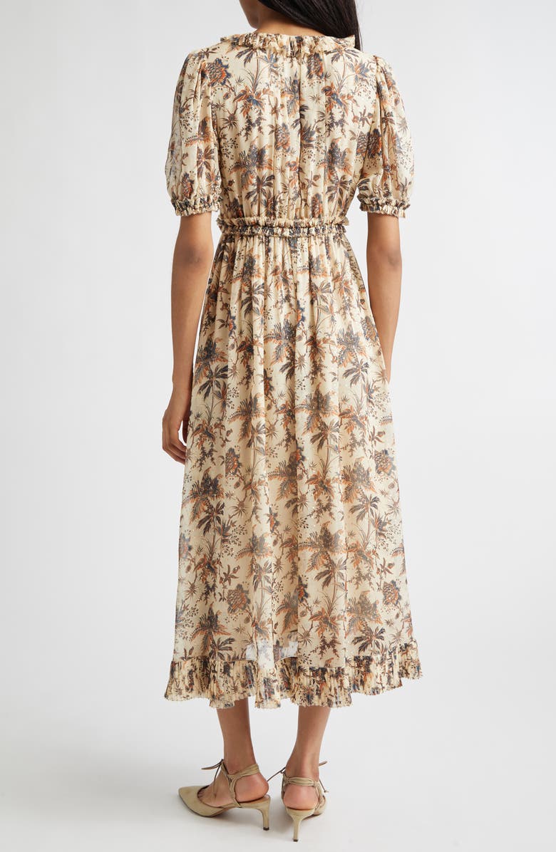 Ulla Johnson Rosamude Floral Puff Sleeve Midi Dress, Alternate, color, Cameo