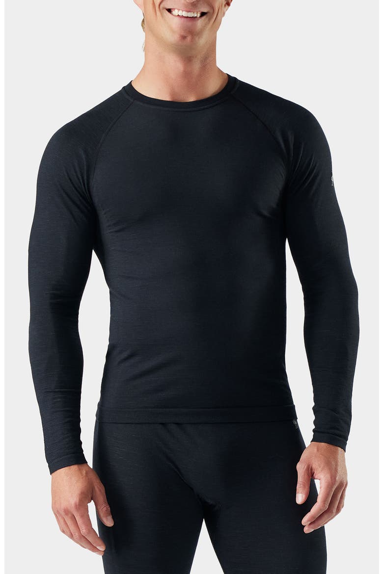 Intraknit™ All-Season Merino Base Layer Long Sleeve Crewneck T-Shirt, Main, color, BLACK