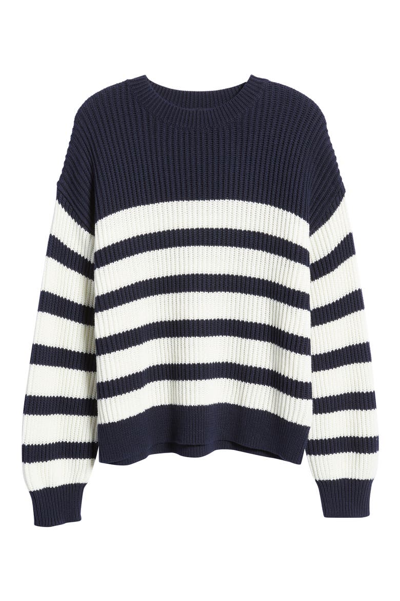 Stripe Ribbed Cotton Sweater, Alternate, color, NAVY BLAZER- IVORY