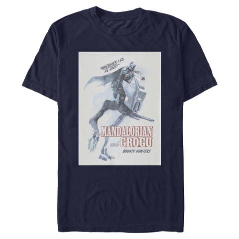 Men's Star Wars The Mandalorian and Grogu Wherever I Go He Goes Bounty Hunters  Graphic T-Shirt