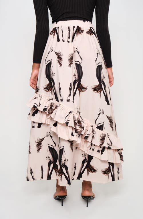 The Lulo Project Gaucho Horse Print Stretch Cotton Maxi Skirt In Neutral