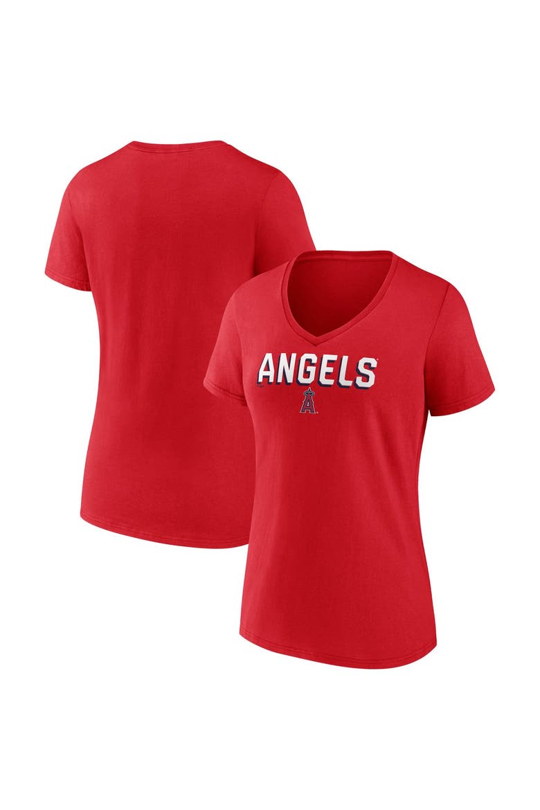 Women's Fanatics Red Los Angeles Angels Primary Play V-Neck T-Shirt, Main, color, Red