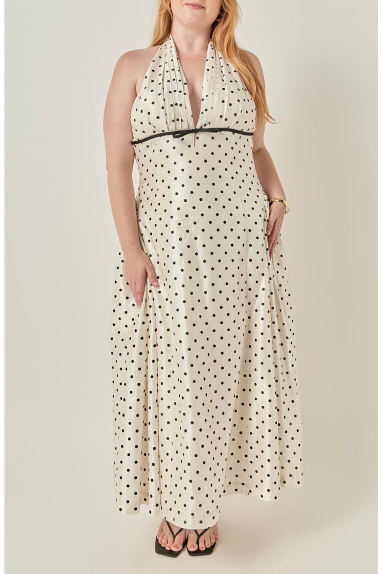 Halter Neck Polka Dot Maxi Dress, Main, color, OFF WHITE