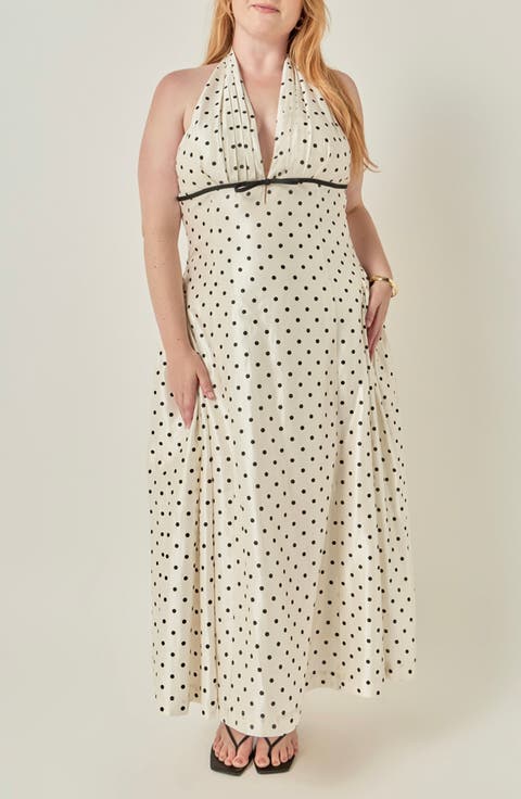 Halter Neck Polka Dot Maxi Dress