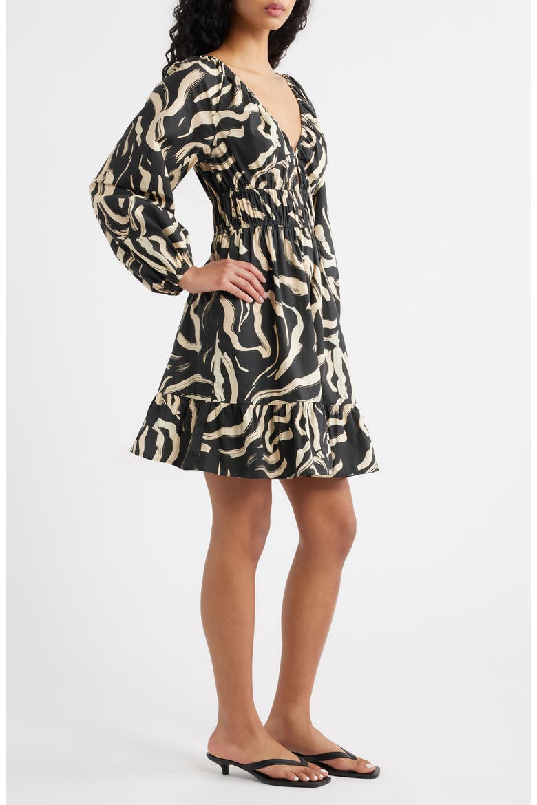 Krina Long Sleeve Brushstroke Print Dress, Alternate, color, CAICOS