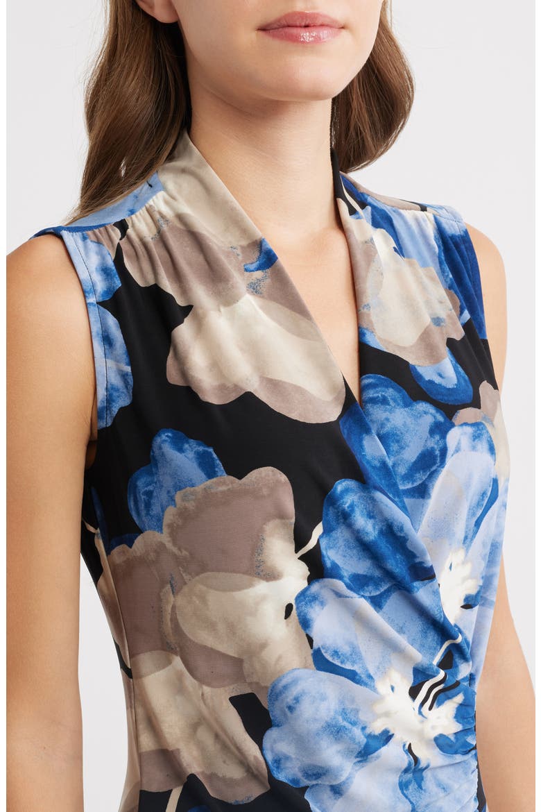 Floral Ruched Faux Wrap Top, Alternate, color, ANNE BLACK/ DUTCH BLUE MULTI