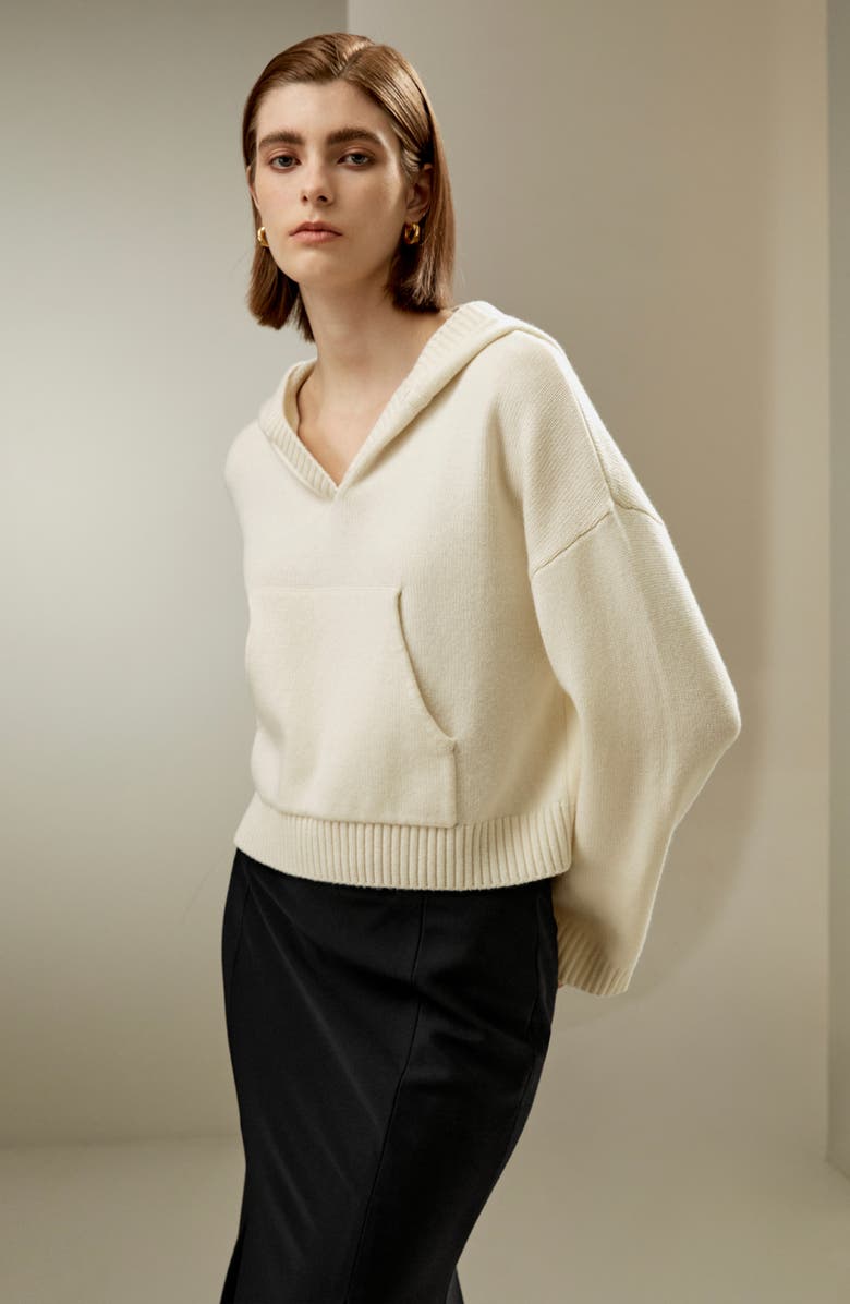 Lilysilk Cropped Wool-Cashmere Blend Hoodie for Women, Alternate, color, White