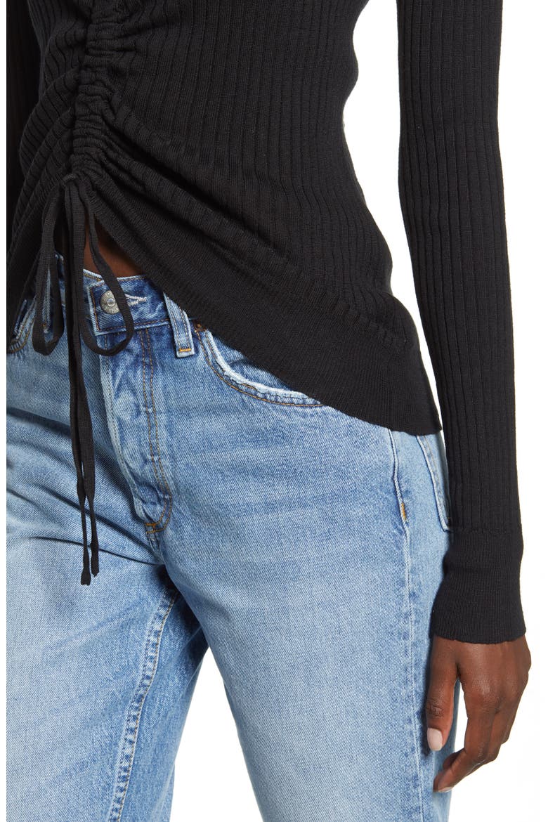Ruched Drawstring Sweater, Alternate, color, BLACK