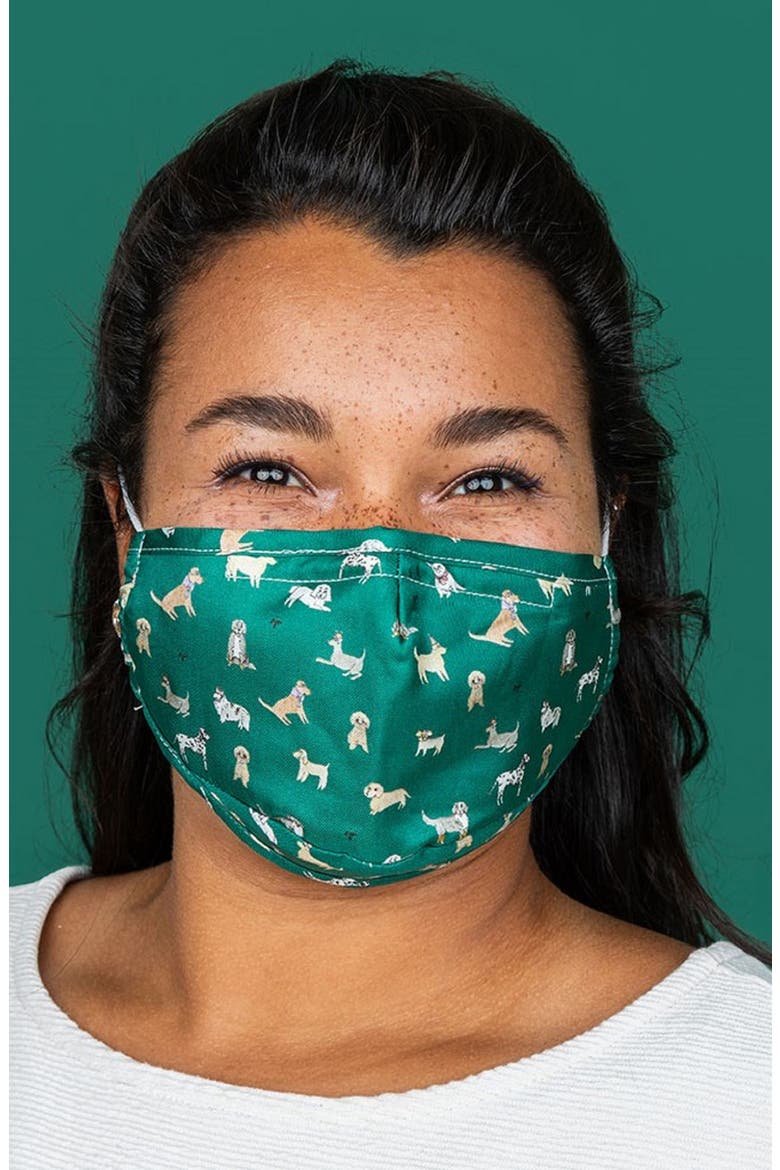 Print Adult Adjustable Contoured Silk Blend Face Mask, Alternate, color, PUPPY LOVE