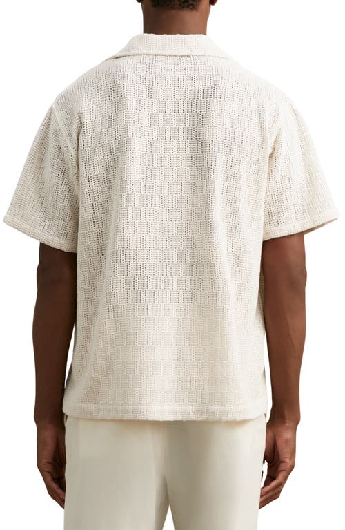 Reiss Leon Crochet Regular Fit Button Down Short Sleeve Cuba Shirt In White